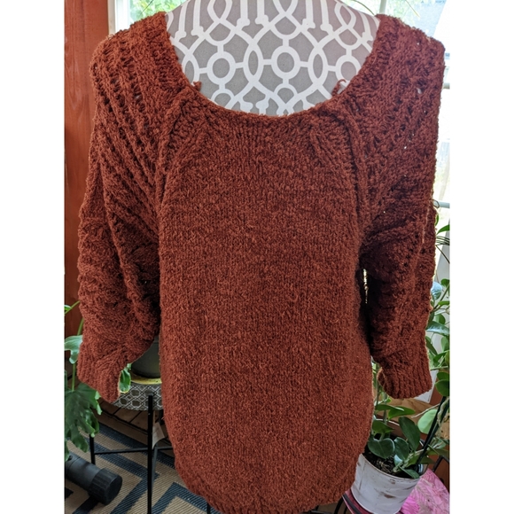 Anthropologie Pilcro Devenne Pointelle Pullover Sweater Cedar rust color - Picture 3 of 9
